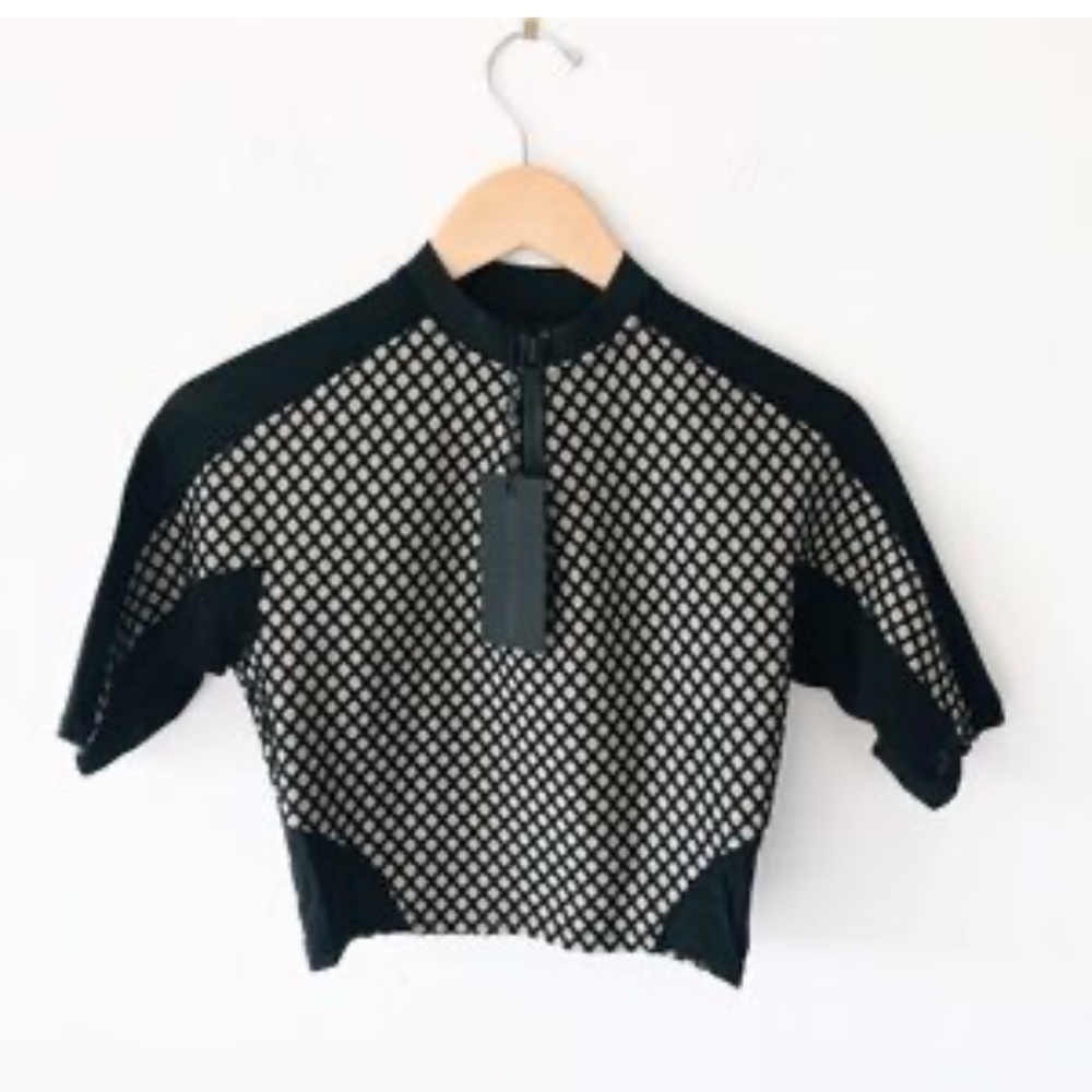 Kendall + Kylie Nude & Black Mesh Crop Top